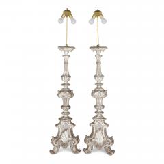 Pair of 18th century continental silvered wood lamps - 4198773