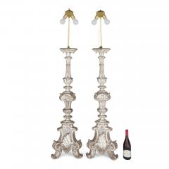 Pair of 18th century continental silvered wood lamps - 4198779