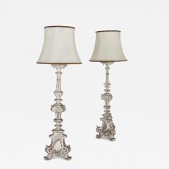Pair of 18th century continental silvered wood lamps - 4199764