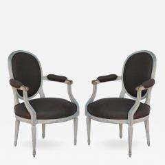 Pair of 18th century period Louis XVI whitewashed medaillon armchairs - 974891