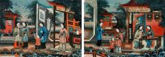 Pair of 19 century Chinese Reverse Painted Mirror Pictures - 1624845