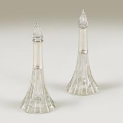 Pair of 1920s English Art Deco cut glass and silver collar bottles - 4615806