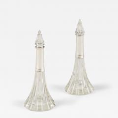 Pair of 1920s English Art Deco cut glass and silver collar bottles - 4616101