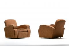 Pair of 1930s Art Deco Club Chairs in Truffle Cocoa Fabric with Chocolate Trim - 4349492
