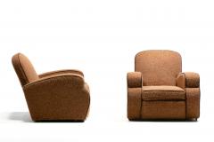 Pair of 1930s Art Deco Club Chairs in Truffle Cocoa Fabric with Chocolate Trim - 4349493
