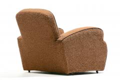 Pair of 1930s Art Deco Club Chairs in Truffle Cocoa Fabric with Chocolate Trim - 4349501
