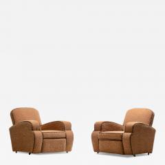 Pair of 1930s Art Deco Club Chairs in Truffle Cocoa Fabric with Chocolate Trim - 4351535