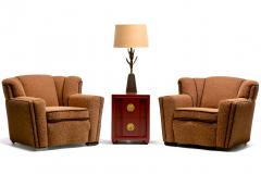 Pair of 1930s Art Deco Club Chairs in Truffle Cocoa Fabric with Chocolate Trim - 4722631