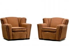 Pair of 1930s Art Deco Club Chairs in Truffle Cocoa Fabric with Chocolate Trim - 4722632