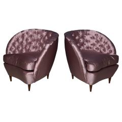 Pair of 1930s Deep Buttoned Tub Chairs - 3604812