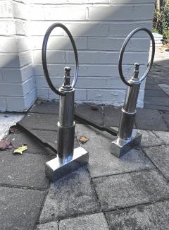 Pair of 1930s chrome art deco fireplace andirons - 3343840