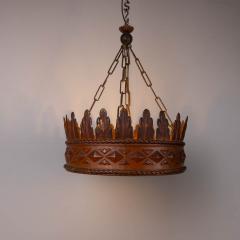 Pair of 1930s crown chanderliers pressed iron and glass - 4303894