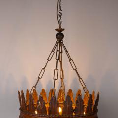 Pair of 1930s crown chanderliers pressed iron and glass - 4303895