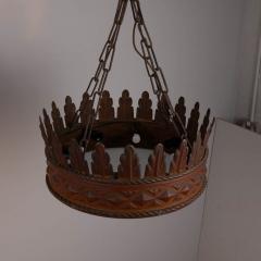 Pair of 1930s crown chanderliers pressed iron and glass - 4303896
