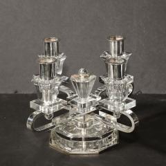 Pair of 1940s Art Deco Four Arm Silverplate Crystal Candleholders - 2143736