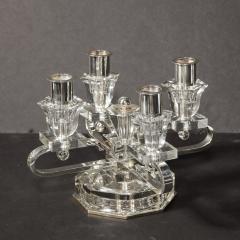 Pair of 1940s Art Deco Four Arm Silverplate Crystal Candleholders - 2143739