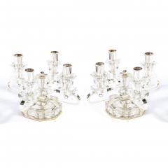 Pair of 1940s Art Deco Four Arm Silverplate Crystal Candleholders - 2143812