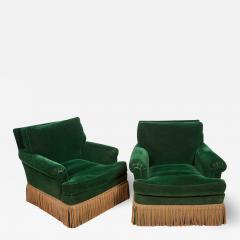 Pair of 1940s Art Deco Velvet Upholstered Lounge Chairs - 1650877