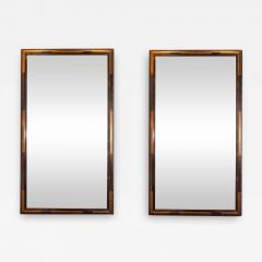 Pair of 1940s Dark Walnut Mirrors w Hand Painted 24kt Gilt Arabesque Detailing - 1486375