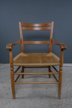 Pair of 1940s European Armchairs Side Stool Oak Corded Jute Seating - 2314037