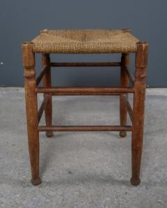 Pair of 1940s European Armchairs Side Stool Oak Corded Jute Seating - 2314041