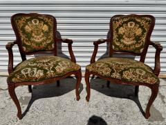 Pair of 1940s French Provincial Style Walnut Upholstered Bergeres - 4519192