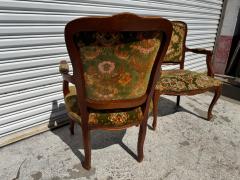 Pair of 1940s French Provincial Style Walnut Upholstered Bergeres - 4519283