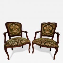 Pair of 1940s French Provincial Style Walnut Upholstered Bergeres - 4521961