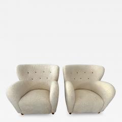 Pair of 1940s Scandinavian Sheepskin Lounge Chairs - 3869383