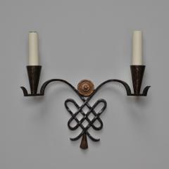 Pair of 1940s wrought iron wall lights France - 4116101