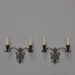 Pair of 1940s wrought iron wall lights France - 4116102