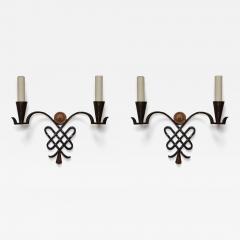 Pair of 1940s wrought iron wall lights France - 4116696