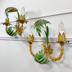 Pair of 1950 s Faux Bamboo Leaf Italian Wall Lights - 3407694