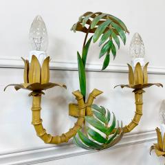 Pair of 1950 s Faux Bamboo Leaf Italian Wall Lights - 3407698