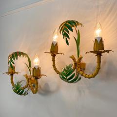 Pair of 1950 s Faux Bamboo Leaf Italian Wall Lights - 3407704