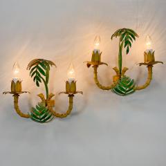 Pair of 1950 s Faux Bamboo Leaf Italian Wall Lights - 3407705