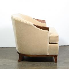 Pair of 1950s American Mid Century Modern Ecru Mohair Walnut Arm Chairs - 1866266