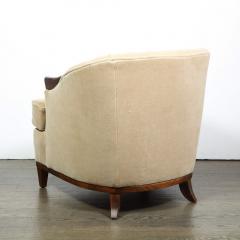 Pair of 1950s American Mid Century Modern Ecru Mohair Walnut Arm Chairs - 1866280