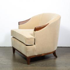 Pair of 1950s American Mid Century Modern Ecru Mohair Walnut Arm Chairs - 1866282