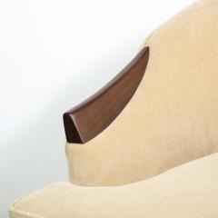 Pair of 1950s American Mid Century Modern Ecru Mohair Walnut Arm Chairs - 1866283