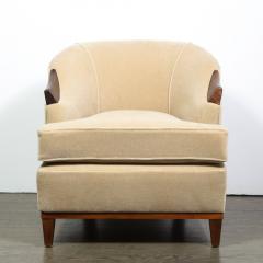 Pair of 1950s American Mid Century Modern Ecru Mohair Walnut Arm Chairs - 1866284