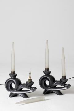 Pair of 1950s Black Ceramic Table Lamps - 1537299