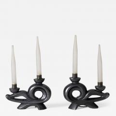 Pair of 1950s Black Ceramic Table Lamps - 1537762