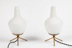 Pair of 1950s Glass Brass Tripod Table Lamps Attributed to Stilnovo - 1126668