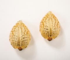 Pair of 1950s Golden Murano Glass Acanthus Leaf Sconces - 4697303