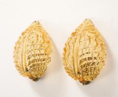 Pair of 1950s Golden Murano Glass Acanthus Leaf Sconces - 4697304