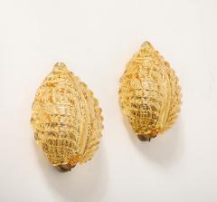 Pair of 1950s Golden Murano Glass Acanthus Leaf Sconces - 4697305