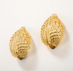 Pair of 1950s Golden Murano Glass Acanthus Leaf Sconces - 4697306