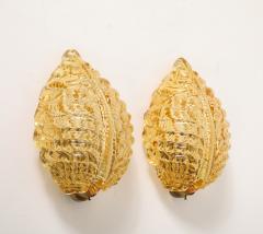 Pair of 1950s Golden Murano Glass Acanthus Leaf Sconces - 4697309