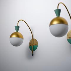 Pair of 1950s Italian Brass Sconces Attributed to Stilnovo with Opaline Globes - 4387227